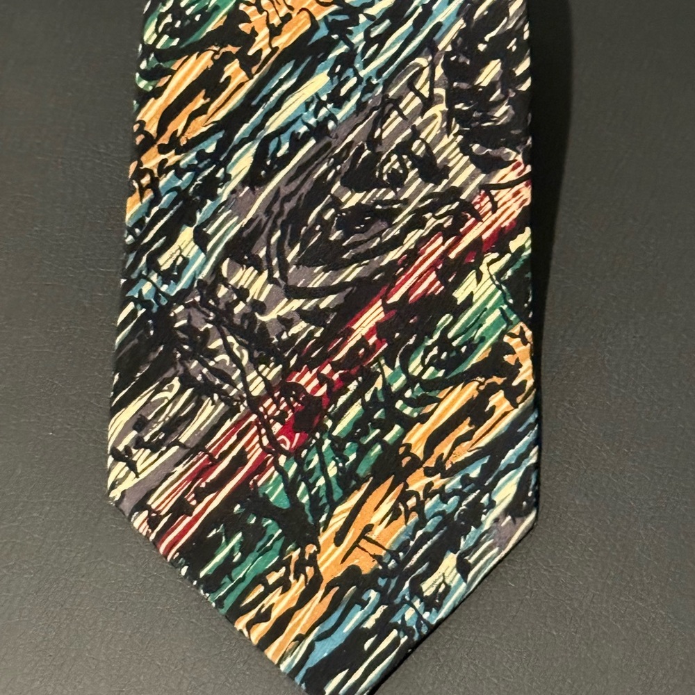 JERRY GARCIA GEOMETRIC BLACK MULTI COLOR SILK MENS Neck Tie W:4 BY L:59